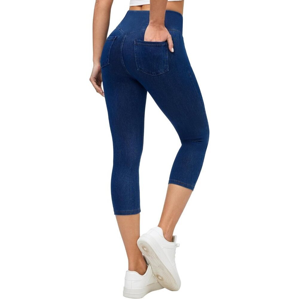 Women Jeggings Stretchy Capris with Pockets Tummy Control for Casual Wear
